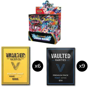 Pokemon Chaos Rising Booster Box + 6 Electric Vaults + 9 Poke Premium Packs