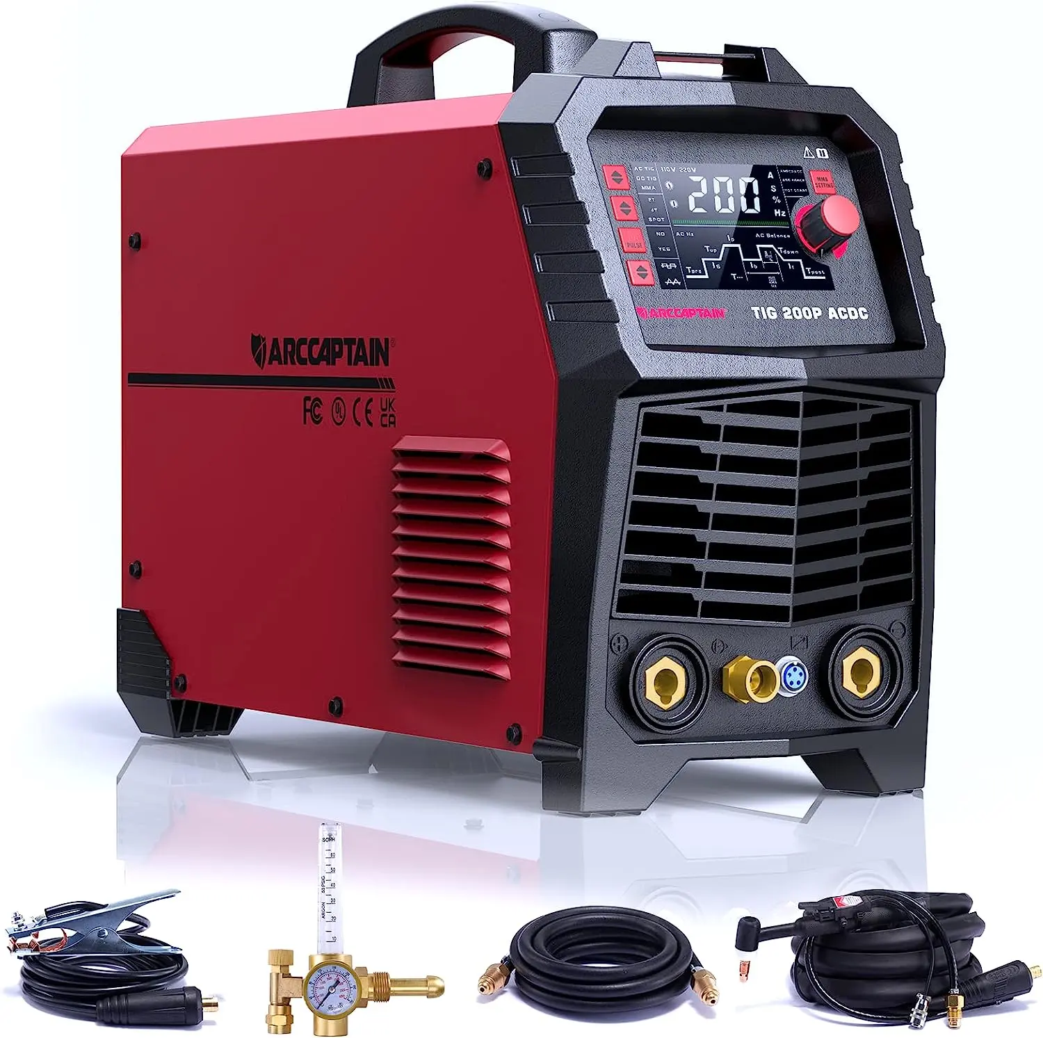 ARCCAPTAIN TIG Welder AC/DC 200Amp with Pulse, Aluminum TIG Welder 110V/220V TIG Welder with Square/Triangular Wave/Stick/MMA/Spot MultiProcess Welding Machine