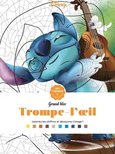 Grand Bloc Disney Trompe-l'oeil: Colorie les chiffres et découvre l'image