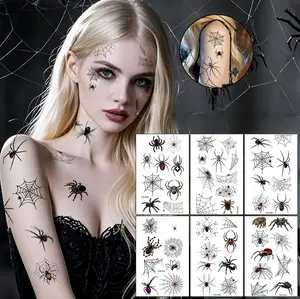 10 Sheets 3D Spider Web Face Temporary Tattoos Set, 10PCS Realistic Fake Face Tattoo Stickers Facial Arms Makeup Kit, Waterproof Spider Tattoo Stickers Scary Halloween Party Decorations Spiderweb for Kids Women Men Adults Boys Girls