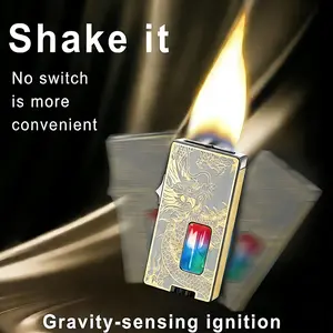 Ultra-Wide Soft Flame Butane Lighter | Metal Windproof Design with Transparent Gas Window, Safety Lock, Smart Shake Ignition, Rechargeable, USB Charging, Battery | Refillable Gift Lighter for Candles & Outdoor Use (Butane Gas Not Included)