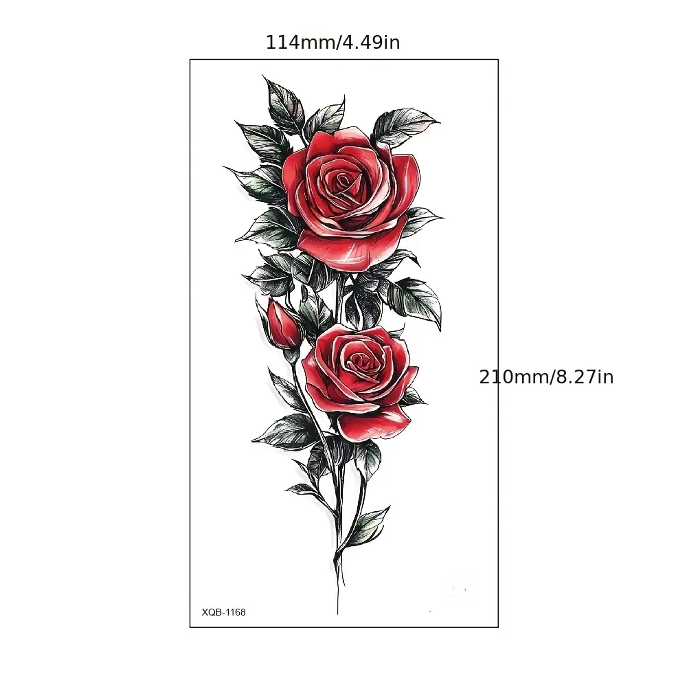 6 Sheets/Set Red Rose Temporary Tattoo Stickers for Women, Waterproof Realistic Flower Shoulder Arm Tattoos, Long Lasting Fake Tattoos for Party Cosplay Daily Decoration
