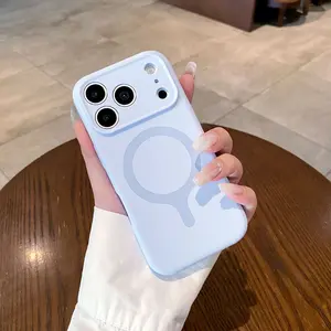 Elegant Customized Liquid Silicone Mobile Phone Case - Anti-Drop, Matte Magnetic Inner, Circular Emblem, Full-Cover Soft Flush Mount Protector for iPhone 17 Pro Max, ip 17pro, 16 Pro, 15, 14, 13