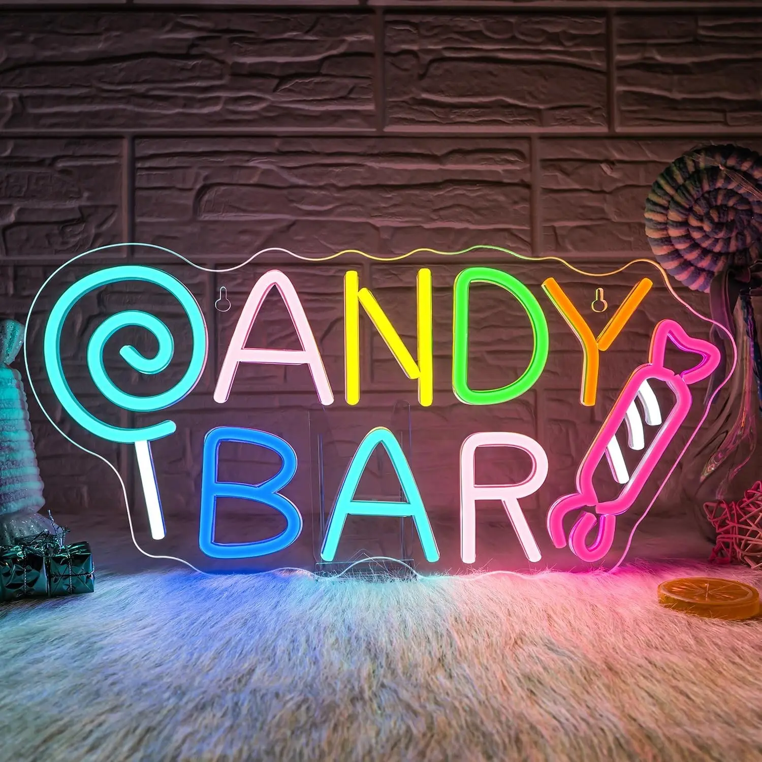 Candy Bar Neon Light Stick, Wall Mounted LED Lamp, Dimmable, USB Powered, 42x19.5cm, Party Decor, Halloween Gift, Teen Bedroom