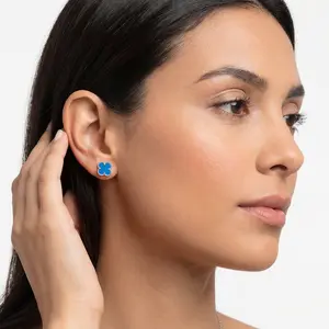 S925 Blue Real Silver flower Earring 925 Fine Silver