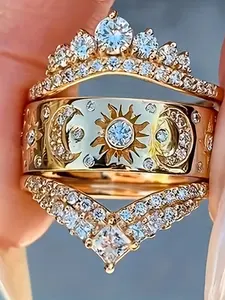 Elegant Copper Jewelry Statement Rings Set, Real Rings, Symbolic Sun Moon Design, Luxury Style for Men & Women, All Season Wear, Unique Gift Idea, Elegant Everyday Ring, Geometric Design Ring