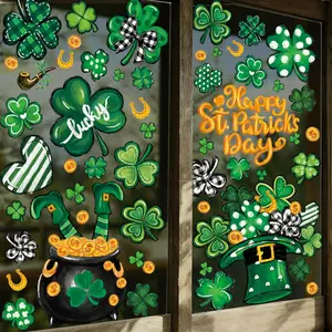 DIYDEC St Patrick's Day Window Decals, Reusable Static Cling Decorations, Window Decorations Supplies, Shamrock Design for Home Door Bathroom Office Bedroom Living Room Stickers