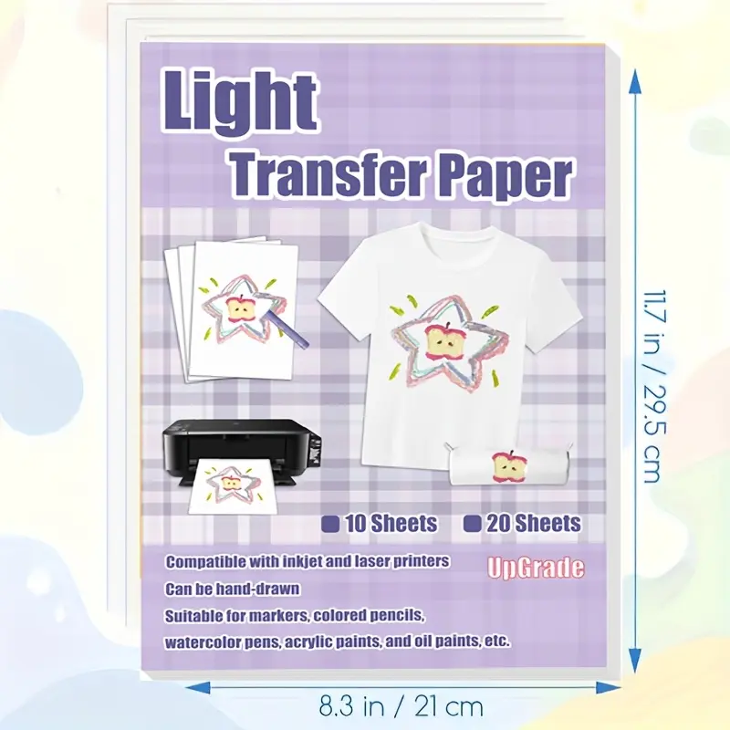 Heat Transfer Paper, A4 10 Sheets Iron-On Paper for Dark & Light T-Shirts, Inkjet Ok, Laserjet-Compatible, Hand-Draw Friendly, Non-Mirror Design for Customized Crafts & Dark-Colored Fabric Projects