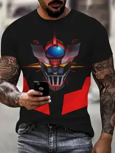Men's Robot Creative 3D Printed Graphic Short Sleeve T-Shirt, Casual Round Neck Top, Comfortable Multi-Functional Tee for Spring Summer