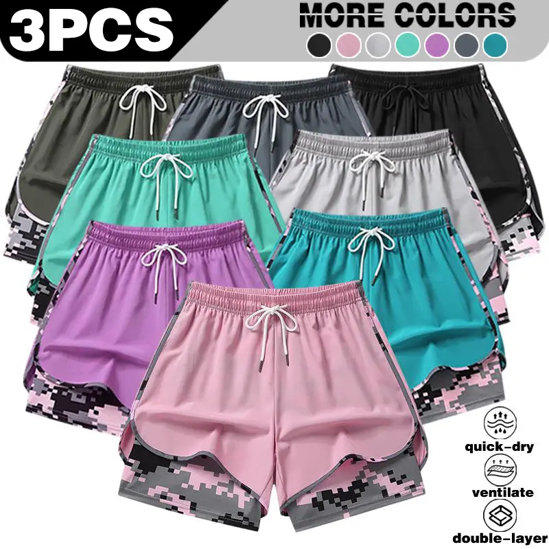 Summer new lightweight and breathable double-layer fast drying sports shorts, suitable for outdoor running and gym training for men and women, with multiple colors to choose from