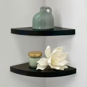 9.45" Wood Round Corner Floating Shelf, Set of 2, Black