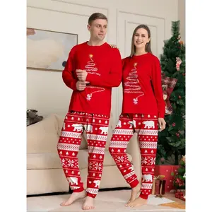 Christmas couple printed long sleeved top and casual pants pajama set, soft vacation home decor, essential holiday gift for couplesRAIMENTRY