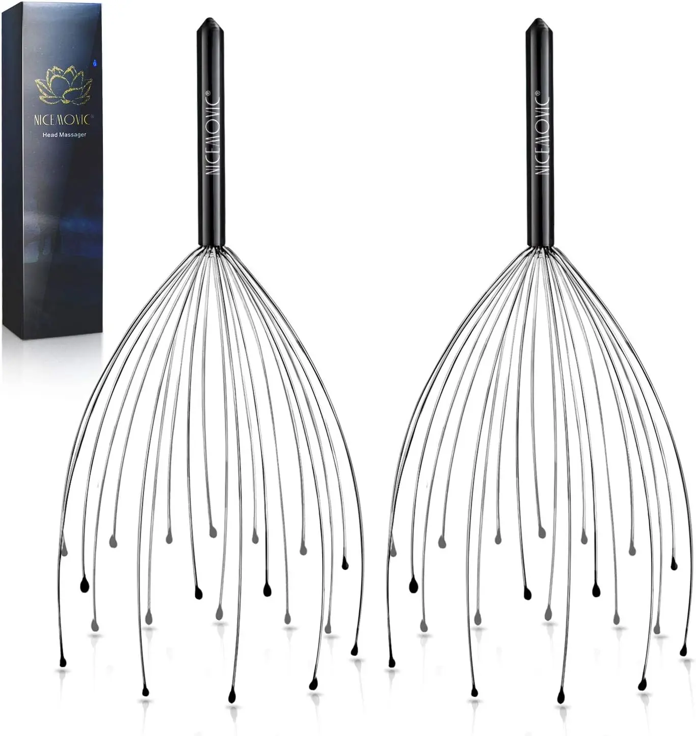 2 Pack Head Scalp Massager, Stocking Stuffers Stress Relief Gifts for Women Men, 20 Fingers Scalp Head Scratcher for Hair Stimulation Body Relaxing (Black & Black)