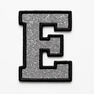 Silver Glitter varsity “Initial” – Embroidered Iron-On Patch