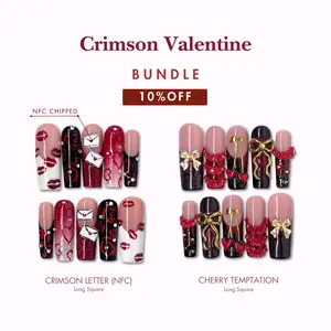 NailPhoria CRIMSON VALENTINE - Valentine Handmade Press-On Nails | Reusable, Salon-Quality, Long-Lasting, Glossy Design