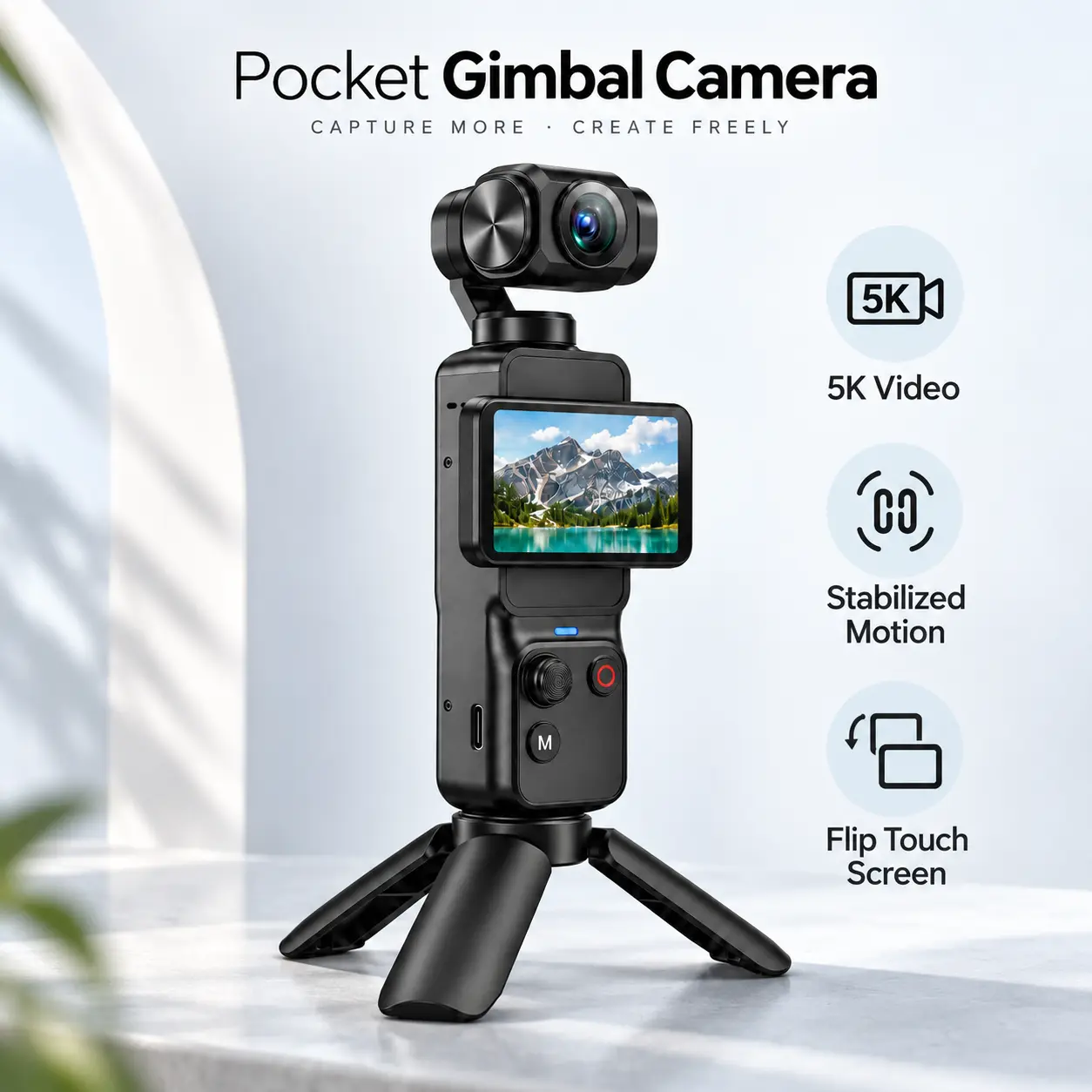 Q17 Handheld Gimbal Digital Camera for Beginners, 5K 30fps Video, Face Tracking, 2-Axis Stabilizer, 2.29" Rotating Touchscreen, WiFi Portable Vlogging Camera for Teens, Creators, Travel & Holiday Gifts