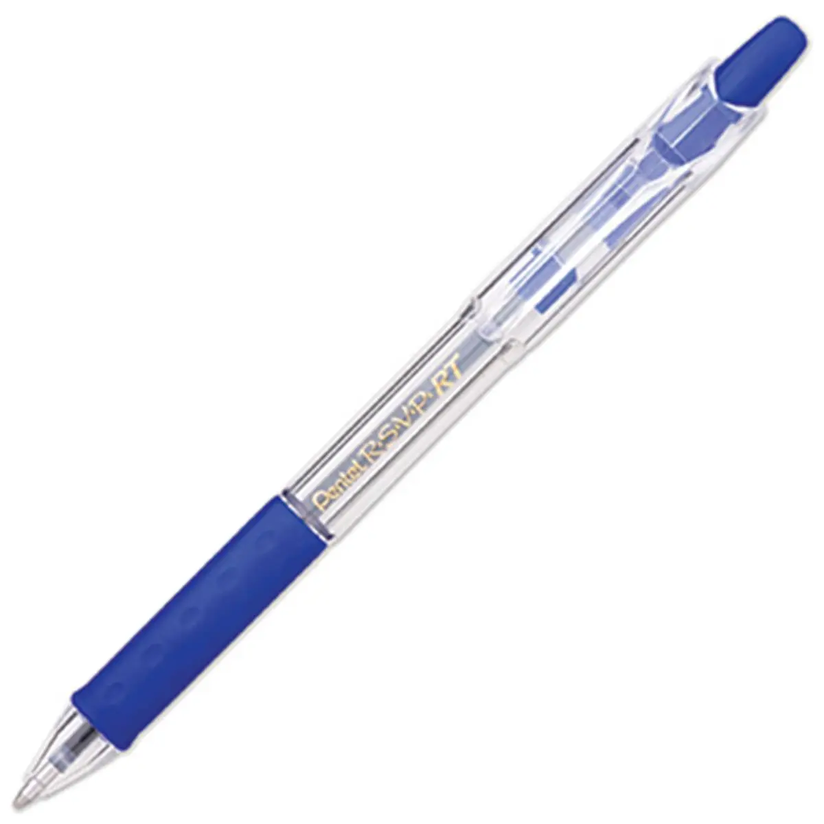 Pentel R.S.V.P. Rt Blue Retractable Ballpoint Pen - Medium Point, Stainless Steel Durable Tip, Transparent Design, 59% Recycled Content, Consistent Line, Reduces Writing Fatigue, Latex-Free Grip (Pentel Of America PENBK93C), Escape Writing Fatigue