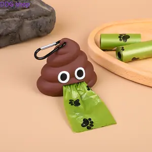 Cute Poop Emoji Dog Poop Bag Dispenser, Portable Silicone Waste Bag Holder with Carabiner, Degradable Pet Waste Bags Included, Durable Leash Accessory for Dogs & Cats Outdoor Walking Travel