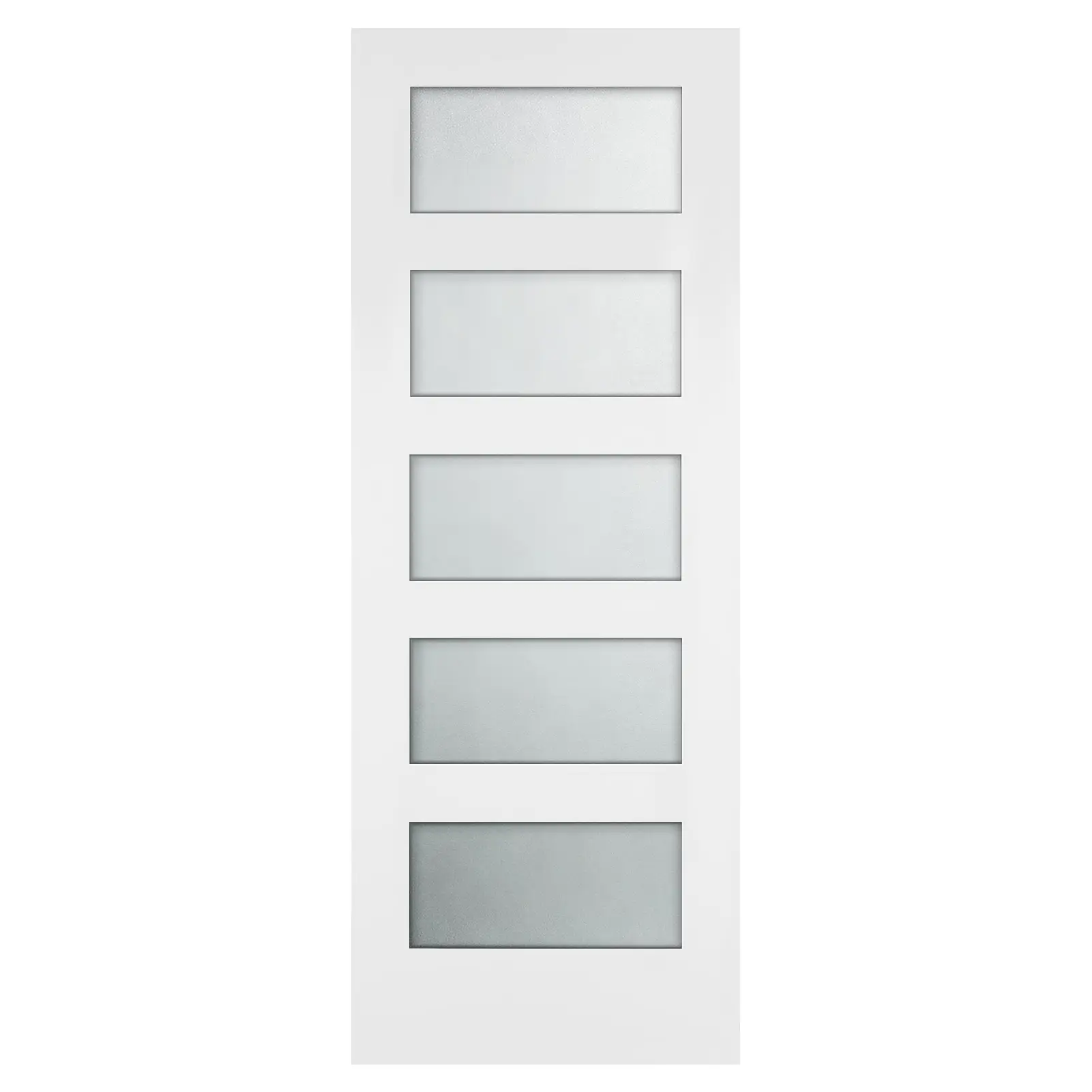 Interior Wood Door Slab with 5 Tempered Frosted Glass Lites, Shaker Style, Primed White, 30x80 Inches