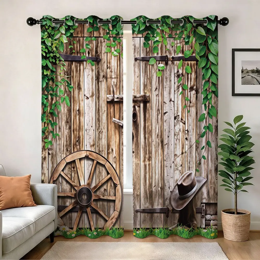Summer Vibes 59x65 Inch 2 Panel Farmhouse Style Barn Door Curtains, Vine Print Blackout Drapes for Living Room, Bedroom, Kitchen