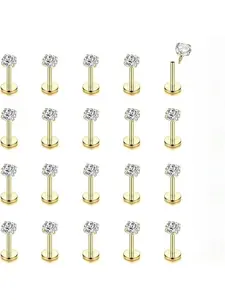 20-Piece Set of 16G Labret Piercings, Surgical Steel, 3mm Zirconia Labret Studs for Tragus, Helix, and Cartilage Piercings, for Men and Women, Silvery and Golden, Vertical Labret, 8/10mm