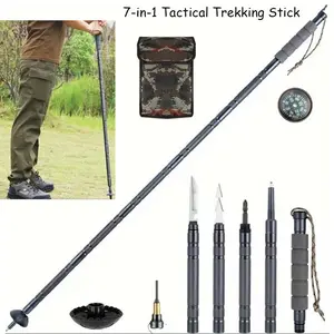 7-in-1 Tactical Trekking Stick-Retractable Folding Multi-Function,Tinder,Compass,SawBlade, Screwdriver & Pliers -Premium Outdoor Survival Gearfor Hiking. tactical hiking sticktrek pole Travel AccessoriesCamping Supplies Adjustable Pole