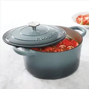 Gibson Classic 7 qt Round Enamel Cast Iron Dutch Oven - Metal Grey Enamel Pot, Stove and Induction Compatible Kitchen Cookware