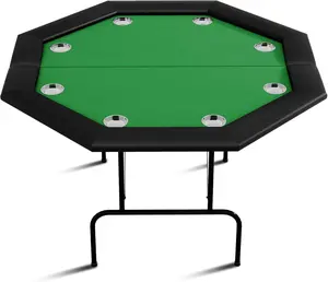 GAOMON 8 Player Poker Table Foldable, Blackjack Table with Cup Holders, Waterproof Armrest & Heavy-Duty Metal Frame, Portable Card Table for Texas Holdem Home Games & Parties,steel cup