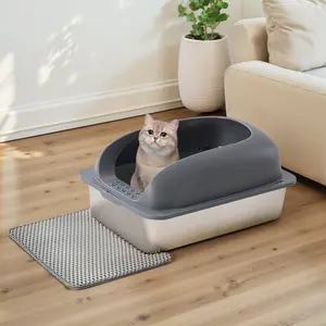 Dark Gray Extra Large Stainless Steel Litter Box with Lid, Non-Sticky & Easy-to-Clean Metal Box for Big Cats | #CatParents #HomeEssentials
