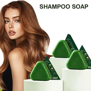 Nature Triangle Shampoo Bar Nature Seven Green Soap Shampoo Usman Grass for Healthy Hair Growth Calming Strengthens Hair Reduces Loss for Women & Men