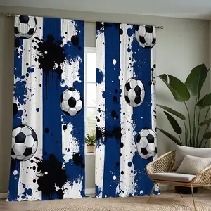 2 Pieces Soccer Print Sheer Curtains, Stylish Rod Pocket Drapes for Bedroom & Living Room, Easy Installation for Cafes & Offices Window Curtain
