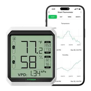 VIVOSUN AeroLab THB1/THB1S Wireless Bluetooth Hygrometer Thermometer Indoor, Smart Temperature Monitor, VPD, Digital Humidity Meter, LCD Remote Control & Alert, Data Storage, Dual Channels, Battery Included