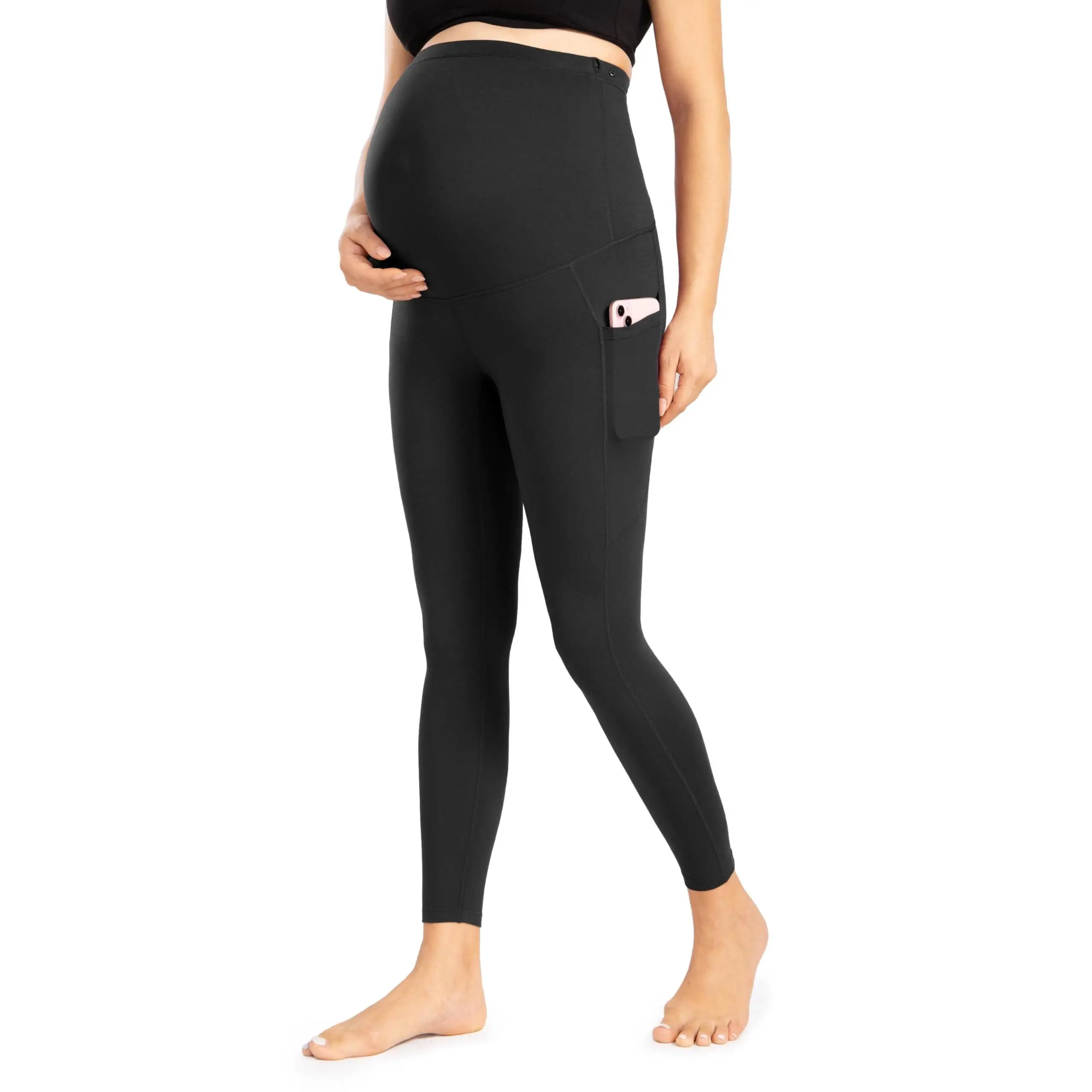 Enerful Women's Maternity Leggings Over The Belly with Pockets Pregnancy Pants Active Wear Workout Yoga Tights Women's Maternity Yoga Leggings