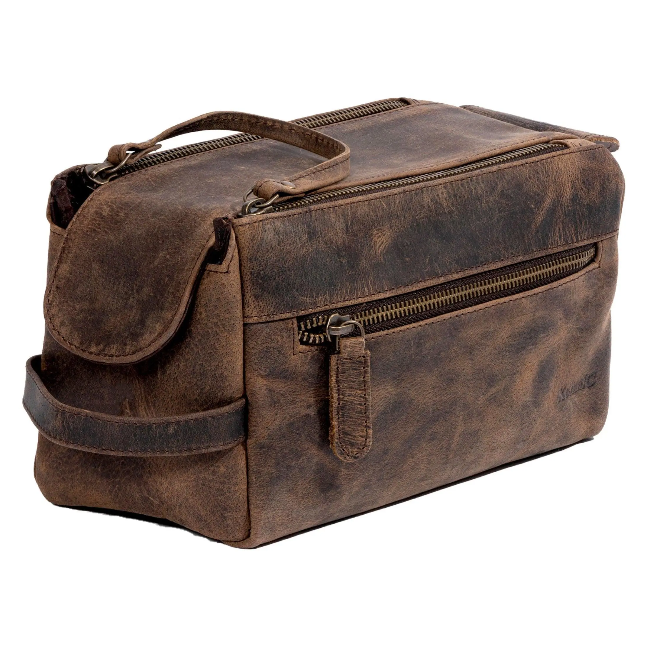 Genuine Buffalo Leather Travel Toiletry Bag – Luxury Dopp Kit with Compartments for Men & Women Cosmetics Bag