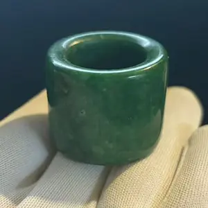 Super Wide Band Natural Green Jade Ring, Width 29 mm, Size 13