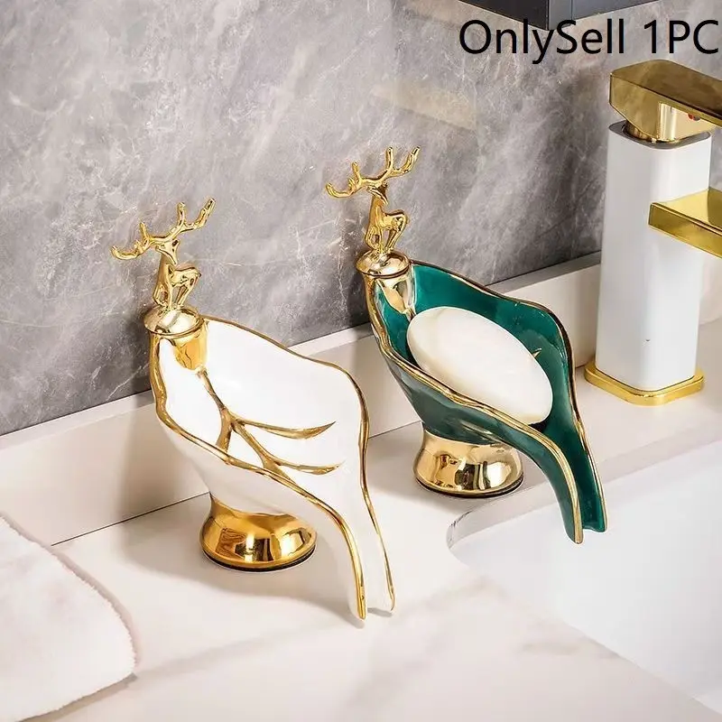 Deer Soap Dish Ceramic Soap Holder Rack, Home Drainage Bathroom Sink Organizer Decorative Ornament, Kitchen & Bath Accessories Soap Dish For Bathroom Sink Soap Dish With Drainage
