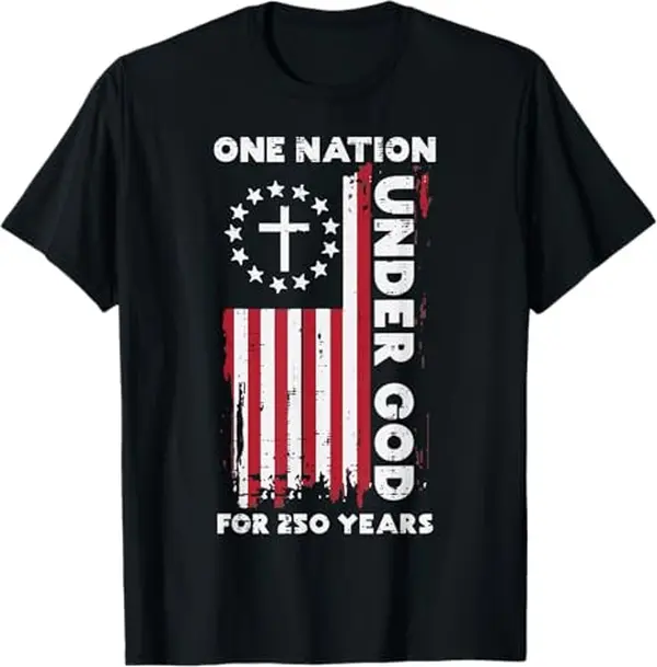 Men's Short-Sleeve Casual 1-Piece T-Shirt Top - USA 250th Anniversary Christian God Themed Apparel