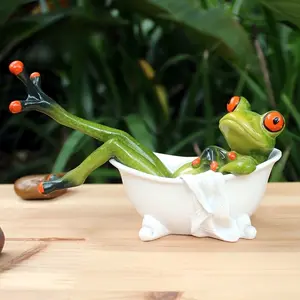 Unique frog bath set decoration, imaginative Decorative frog statue tabletop decoration suitable for indoor and outdoor water pools, planters, Garden Accessories, and creative home and outdoor decorations.