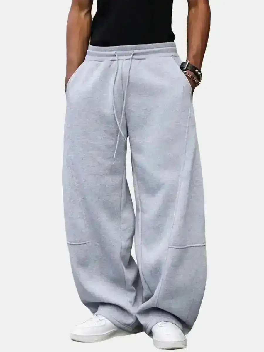 2026 Men's Gray Winter Fleece-Lined Thickened Loose College Style Wide-Leg Pants Daily Life & Outdoor Sports Comfortable Fashionable Warm Trousers with Pockets, Men's Pants, Jeans for Men's, Men's Trousers