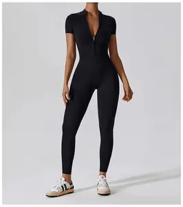 Snatched Zip Up Short Sleeve Women’s Jumpsuit Breathable Gym
