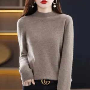 Women’s plus-size (5XL) half-neck pullover sweater, loose knit, long sleeves, cable-knit cashmere, basic women’s knitwear