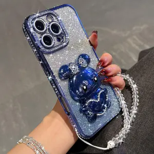 Anti-Drop Phone Case Cover with Diamond Heart Design, Stand & Beaded Bracelet, Fits iPhone 17 Pro Max, 17, 17 Pro, 16 Pro Max, More Models, Casing, Accessories