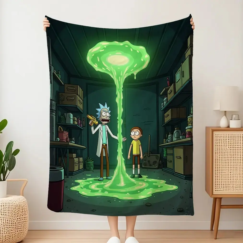 Flannel Blanket That Can Be Washed in a Machine, Featuring a RICK AND MORTY Theme, Suitable for Napping And Outdoor Use, Making It an Excellent Present for Father'S Day, Thanksgiving, Birthdays, A