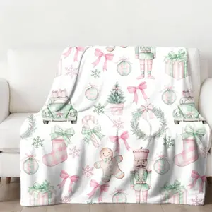 Beautiful Chinoiserie Blanket, Trendy Toile Home Decor, Coquette Pink Bow Blanket, Nutcracker Ballet Gift, Pretty Preppy Christmas Blanket for Sofa Bed Travel Camping for Friends and Family Embrace Warmth Christmas Gifts