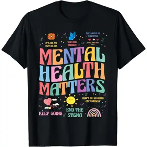 Colorful Art Letter Printed High Quality Versatile Style Cotton Short Sleeve End The "Mental Health Matters" Brain Illness Awareness T-Shirt For Men Women