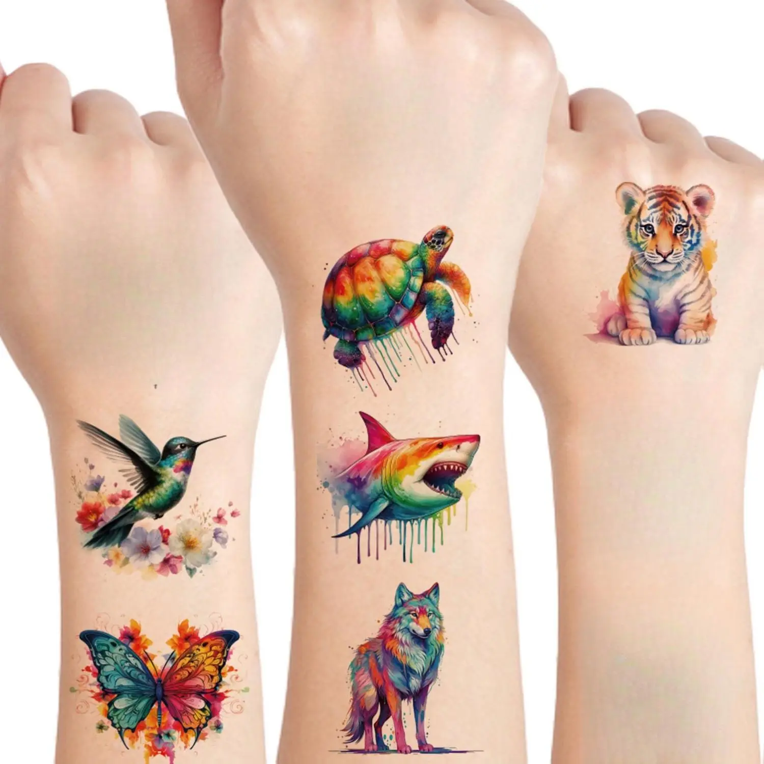 Watercolor Animals Temporary Tattoos for Kids - 60 Styles Temporary Tattoos for Girls Boys Body Arm Shoulder Tattoos Stickers Birthday Party Decoration Supplies Gifts for Kids Waterproof & Lasting Easy to Use