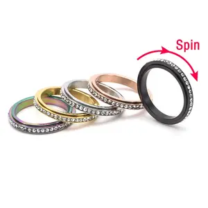 Unisex Titanium Stainless Steel Stress Unit Set Rings - Round Metal-Coated Cubic Zirconia Dainty Spinner Band & Toe Rings, Retro Fashion Jewelry for Anxiety Relief, Titanium Construction Anniversary Gifts, Stress Rings