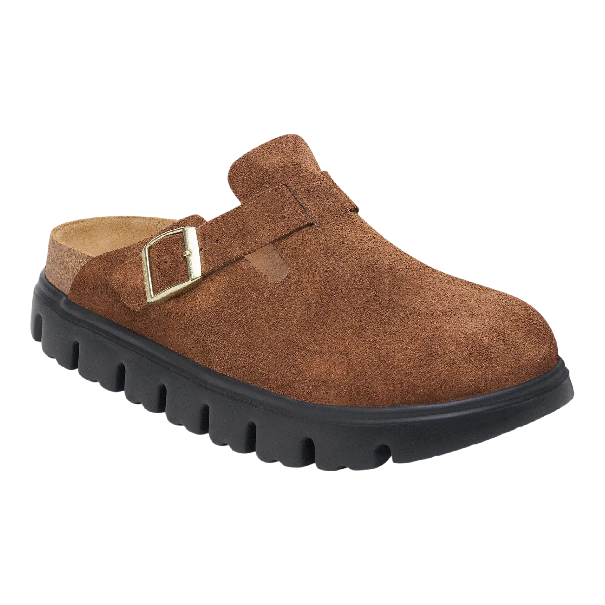 Birkenstock Boston Chunky Suede Clogs in Dark Tea/Black | Women