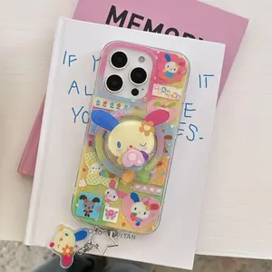 Magnetic Dual-Layer Heart Rainbow Rabbit Protective Phone Case for Apple iPhone 17 Pro Max, Fashionable Women's Simple Design, No Wooden Material