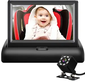 Car Mirror, 4.3'' HD Night Vision Function Display, Safety Car Seat Mirror Camera Monitored Mirror with Wide Crystal Clear View